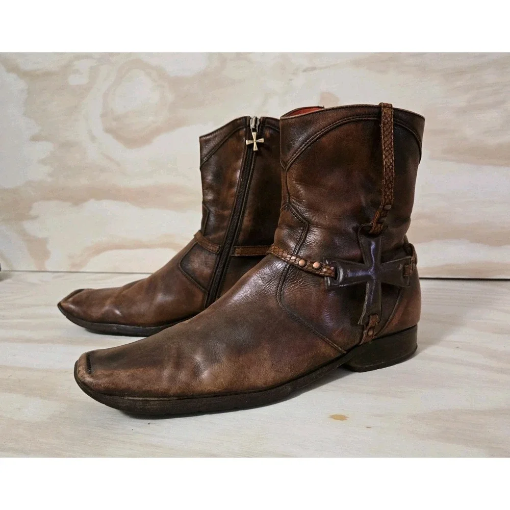 Mark Nason Corleone Cross Brown Leather Boots Men's 13 Made In Italy 67171